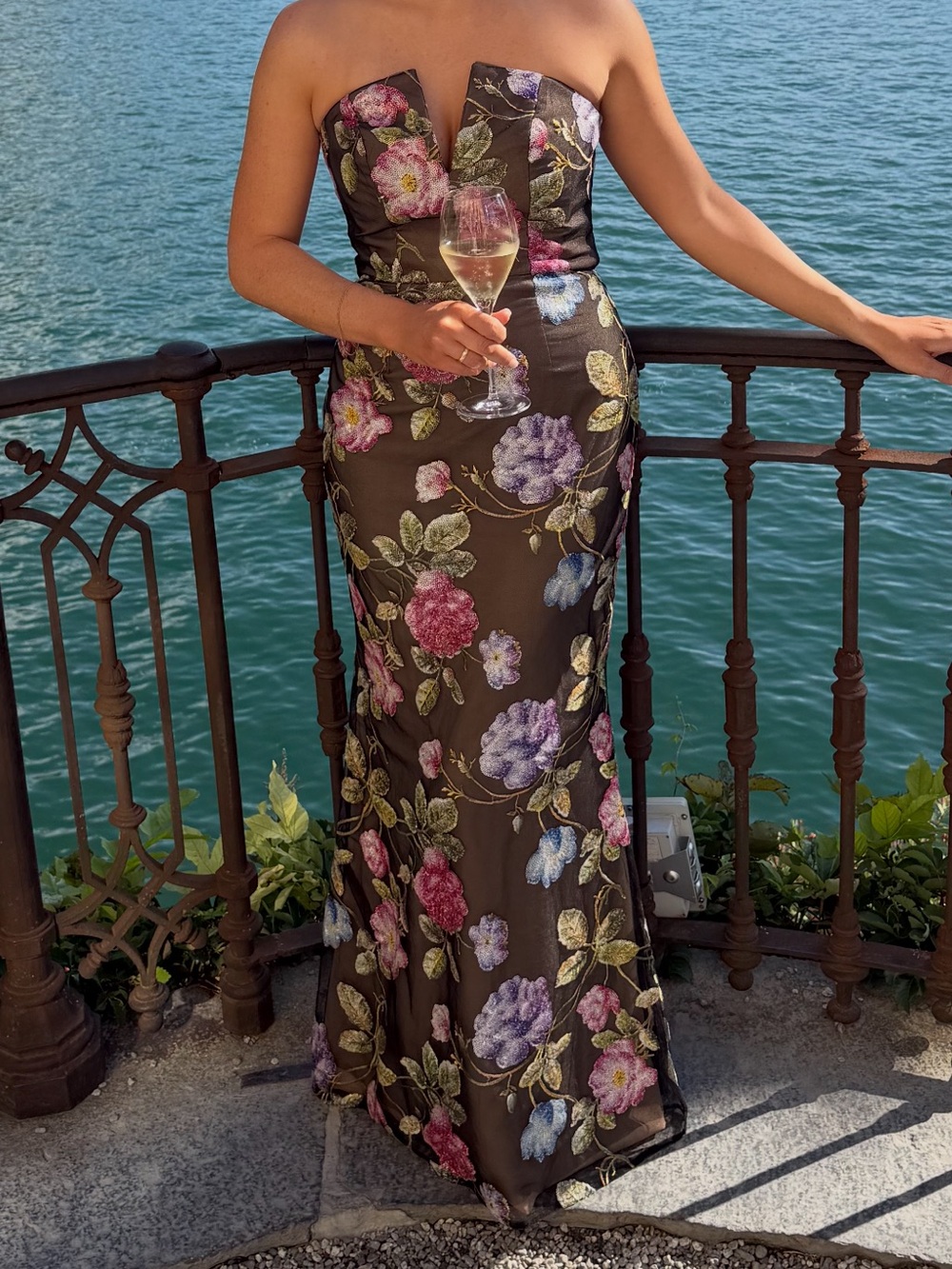 Dress the Population Fernanda Embroidered Floral Strapless Gown